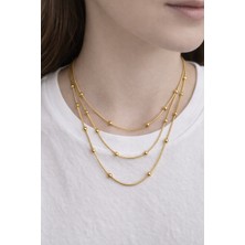Owentis Çelik Gold 3'lü Topçuk Zincir Noble Kolye -Karama Yapmaz-