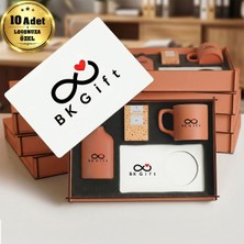 BK Gift Logonuza Özel 10 Adet Kutulu Ahşap Altlıklı Turuncu Fincan & Kolonya &  & Aromalı Kahve Seti – Ahşap Kutulu Kurumsal Hediye Seti