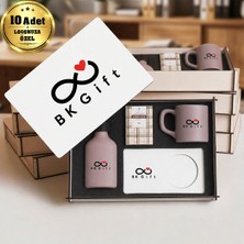 BK Gift Logonuza Özel 10 Adet Kutulu Ahşap Altlıklı Sütlü Kahverengi Fincan & Kolonya &  & Aromalı Kahve Seti – Ahşap Kutulu Kurumsal Hediye Seti