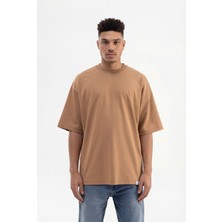 Machinist Erkek Basic Super Pamuklu Oversize Tişört Kapuçino