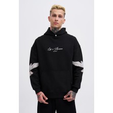 Machinist Erkek Birds Embroidered Kapüşonlu Sweatshirt Siyah