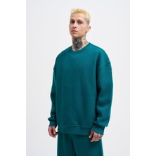 Machinist Erkek Basic Bisiklet Yaka Oversize Sweatshirt Yağ Yeşili