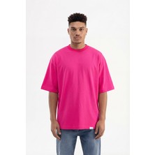 Machinist Erkek Basic Super Pamuklu Oversize Tişört Fuşya