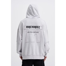 Erkek Yıkamalı No 7 Kapüşonlu Oversize Sweatshirt Gri