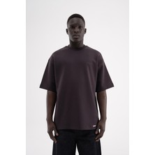 Machinist Erkek Basic Double Face Oversize Tişört Koyu Kahverengi