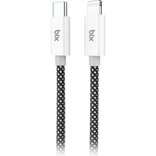 Bix T3CL Type-C To Lightning iPhone 27W Örgülü Hızlı Şarj ve Data Kablosu 1 Metre Siyah