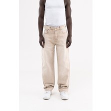 Machinist Erkek Efektli Yıkamalı Baggy Jean Pantolon Bej
