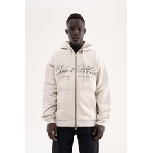 Machinist Erkek Social Mode Baskılı Fermuarlı Kapüşonlu Sweatshirt Uzay Grisi