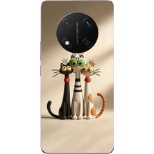 Le Balvo Honor Magic 7 Lite Uyumlu Neşeli Kedi Ailesi Baskılı Silikon Kılıf