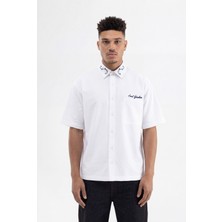 Machinist Erkek Nakışlı Oversize Gömlek Beyaz