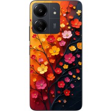 Le Balvo Redmi 13C Uyumlu Sonbahar Çiçekleri Baskılı Silikon Kılıf