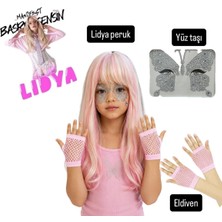Bemora Kids Manifest Lidya Aksesuar Seti Manifest Lidya Peruk Pembe-Sarı Saç + Yüz Taşı + Pembe File Eldiven Parti Konser Doğum Günü