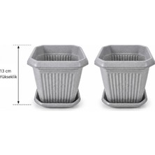 Güzelyüz Avm 2 Adet Kare Saksı Seti | Gri Renk Tabaklı Saksı Seti 1,5 Litre 150X150X130MM No:2