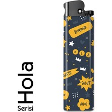 Bar-Pack Hola Serisi Tasarım Çakmak Bonjour Lacivert Desenli Çakmak