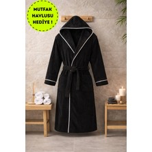 Layvera Unisex Siyah Bornoz %100 Pamuk | Yüksek Kalite, Kapüşonlu ve Biyeli