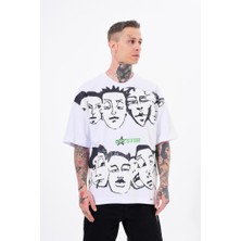 Machinist Erkek Macstar Heads Oversize Tişört Beyaz
