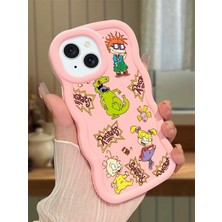 Ucuc iPhone 13/14 Uyumlu Pembe Silikon Kılıf Kamera Korumalı Darbe Emici Tasarım Şık Baskı Kılıf