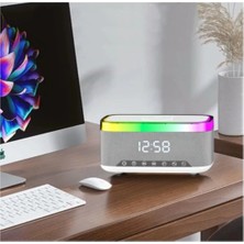 Hietech Gri Anstrasit 15W Hızlı Sarj Özellikli Bluetooth Hoparlör Rgb Gece Lambalı Kablosuz Şarjlı Alarmlı Saat
