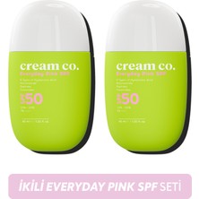 Cream Co. Ikili Pink Güneş Koruyucu Krem Seti Cilt Tonu Eşitleyici Leke Karşıtı Aydınlatıcı Güneş Serumu Set