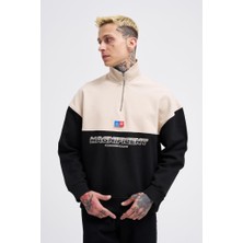 Machinist Erkek Yoke Detail Sweatshirt Siyah-Açık Bej