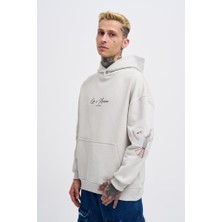 Machinist Erkek Birds Embroidered Kapüşonlu Sweatshirt Uzay Grisi