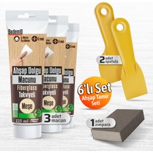 Badem10 (6'lı) Ahşap Tamir Seti Meşe Renk (2 Adet) 125 ml Tamir Macunu + 2 Adet Spatula + Kübik Zımpara