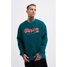 Machinist Erkek Carpet Embrodery Sweatshirt Yağ Yeşili