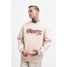 Machinist Erkek Carpet Embrodery Sweatshirt Açık Bej