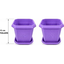 Güzelyüz Avm 2 Adet Kare Saksı Seti | Mor Renk Tabaklı Saksı Seti 2,5 Litre 170X170X150MM No:3