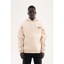 Machinist Erkek Reflektör Detaylı Kapüşonlu Sweatshirt Açık Bej
