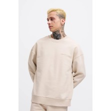 Machinist Erkek Basic Diagonal Swearshirt Açık Bej
