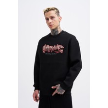 Machinist Erkek Carpet Embrodery Sweatshirt Siyah