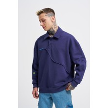 Machinist Erkek Distressed Stitch Polo Sweatshirt Gece Mavisi