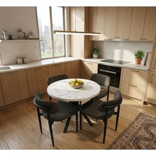 Sofmina Lüks Mermer Dokulu 4 Kişilik Yuvarlak Yemek Masası Takımı - Loft Tasarım - Mutfak Masası