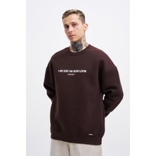 Machinist Erkek Icon Baskılı Oversize Sweatshirt Koyu Kahverengi