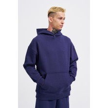 Machinist Erkek Basic Diagonel Kapüşonlu Sweatshirt Gece Mavisi