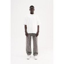 Machinist Erkek Desenli Jakarlı Baggy Jean Pantolon Gri