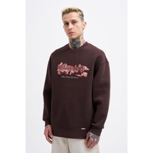 Machinist Erkek Carpet Embrodery Sweatshirt Koyu Kahverengi