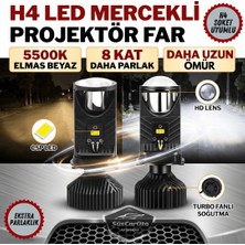 ŞüsCarOto Aksesuar H4 Lazer Mercekli Far Ampulü Ufuk Çizgili Otomobil Araç Motosiklet Uyumlu Profesyonel Mini Projektör LED Beyaz LED Xenon Lamba Şimşek Etkili Uzun Kısa 2 Adet 9/36V