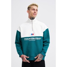 Machinist Erkek Yoke Detail Sweatshirt Yağ Yeşili-Ekru