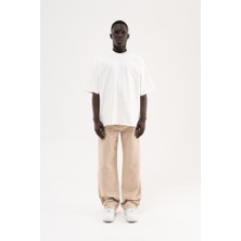 Machinist Erkek Abstract Patterned Baggy Jean Pantolon Bej