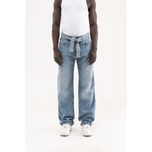 Machinist Erkek Oversize Baggy Yıkamalı Jean Pantolon Mavi