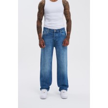 Erkek Machinist Loose Fit Jean Pantolon Mavi