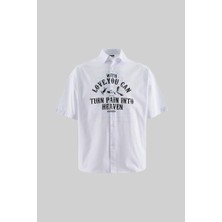 Machinist Erkek Printed Pamuk Oversize Gömlek Beyaz