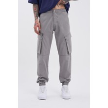 Machinist Erkek Kargo Cepli Jogger Kanvas Pantolon Açık Gri