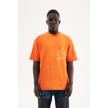 Machinist Erkek Printed Pocket Oversize Tişört Turuncu