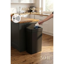 Porsima Me-05-1 Hareket Sensörlü Sessiz Kapatma Çöp Kutusu Banyo Mutfak Çöp Kovası Kapaklı Banyo Çöp Kovası kirli çamaşır sepeti 2 Adet Aa Pil Siyah 50LT
