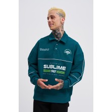 Machinist Erkek Sublime Printed Polo Sweatshirt Yağ Yeşili