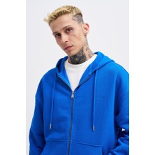 Machinist Erkek Basic Diagonal Fermuarlı Kapüşonlu Sweatshirt Açık Mavi