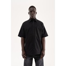 Machinist Erkek Çiçek Nakışlı Oversize Gömlek Siyah